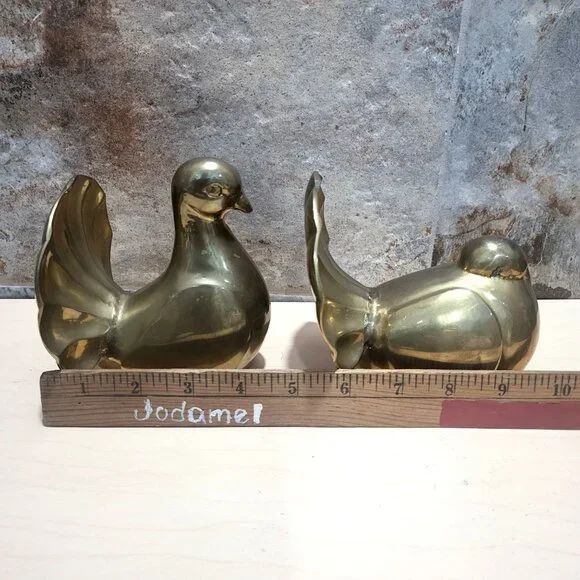 Pair of Vintage Metal Brass Dove Figure Bookends Home Decor - Picture 8 of 10